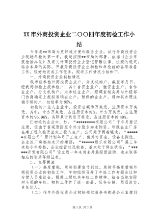 XX市外商投资企业二○○四年度初检工作小结