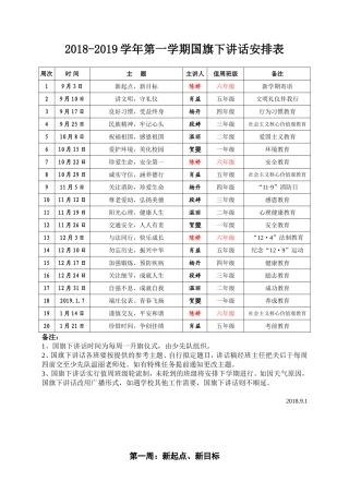 2018年秋季国旗下讲话安排表及内容