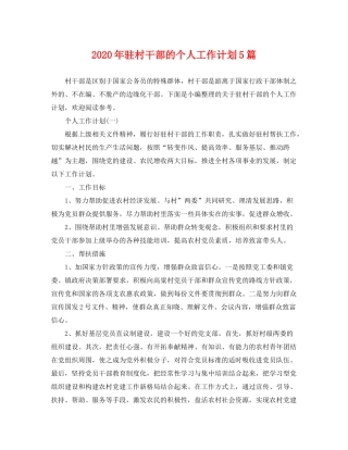 2020年驻村干部的个人工作计划5篇