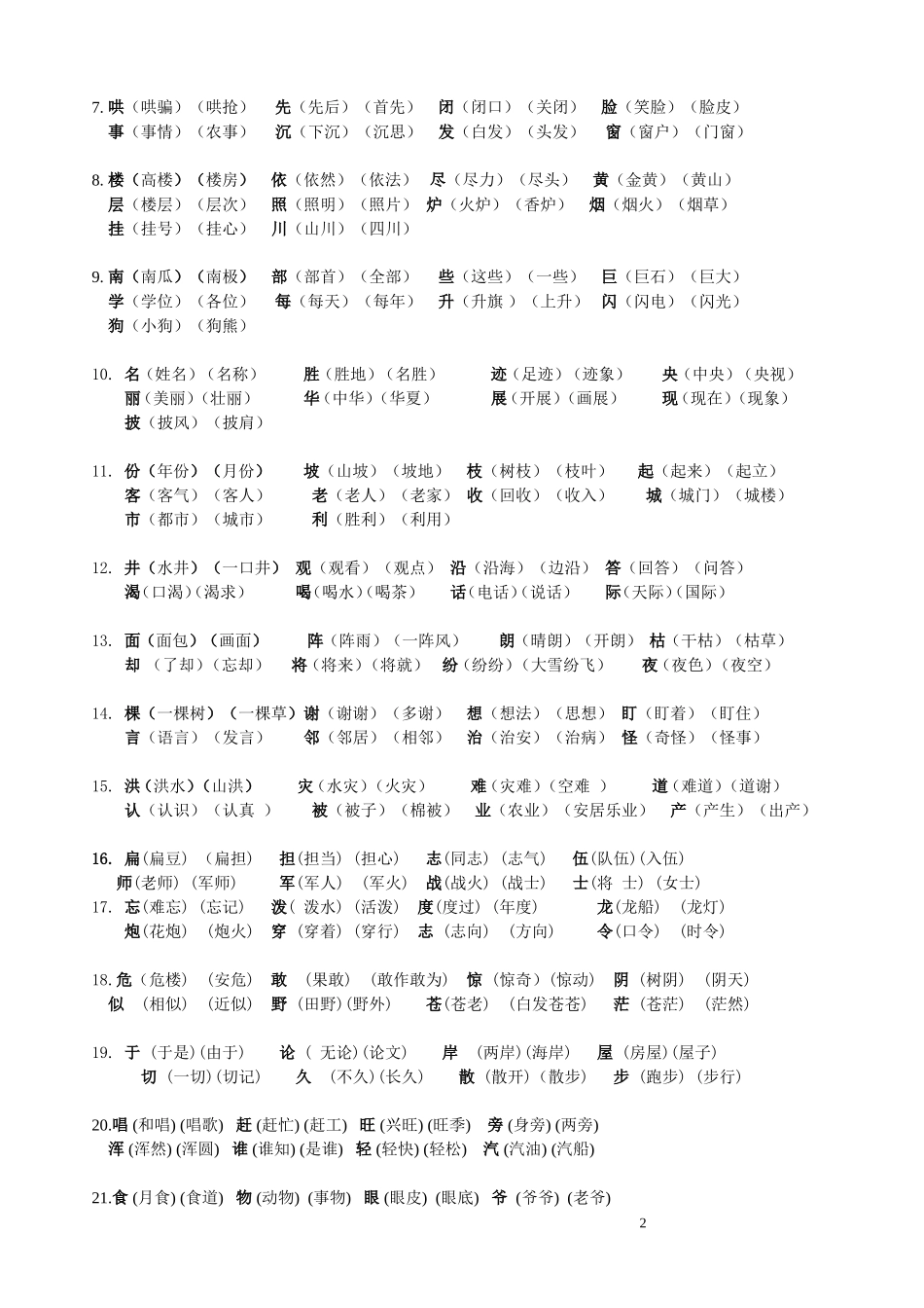 2017部编本二年级语文上册词语表_第2页