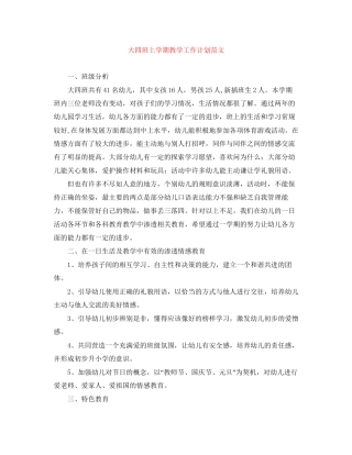 大四班上学期教学工作计划范文