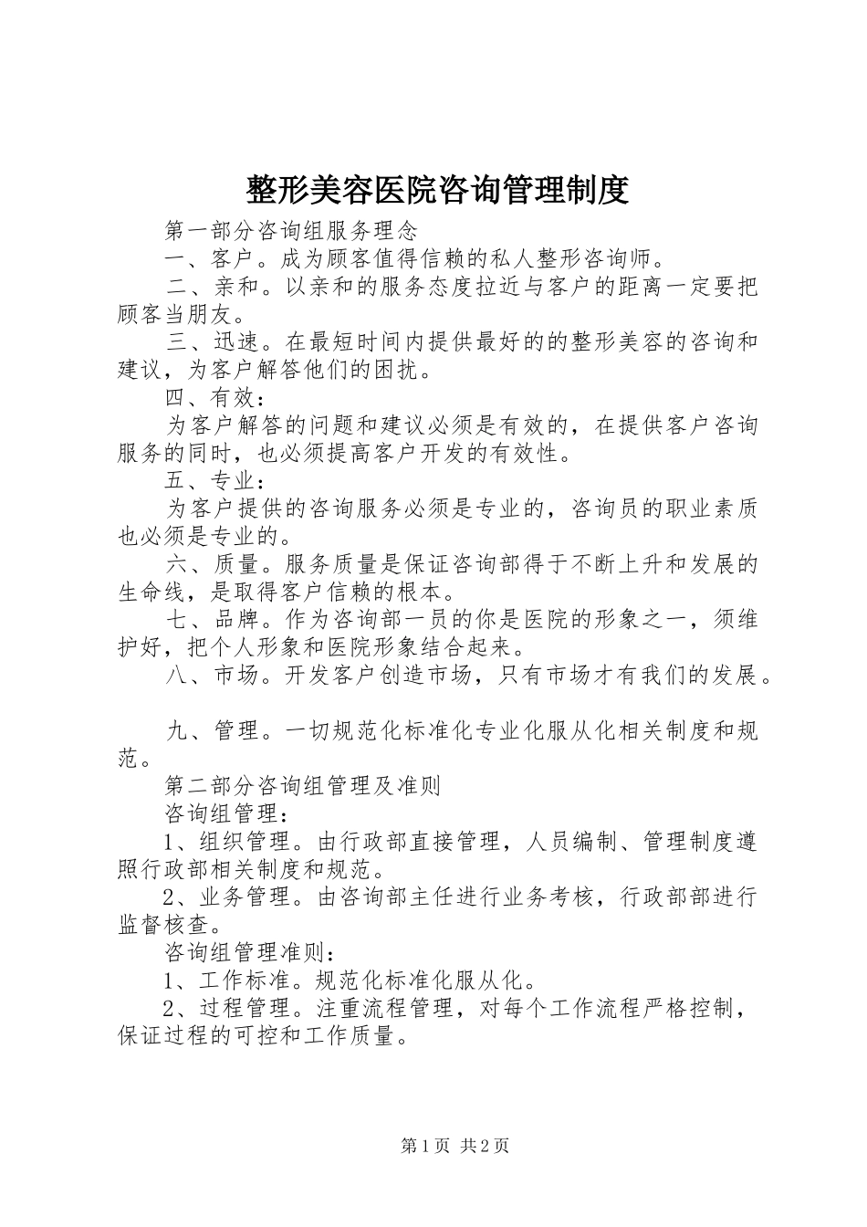 整形美容医院咨询管理制度_第1页