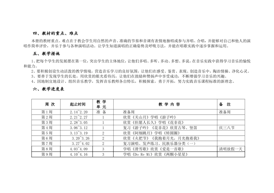 2016人音版最新六年级下册音乐教学计划_第3页