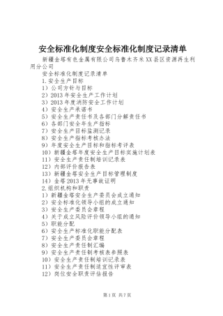 安全标准化制度安全标准化制度记录清单
