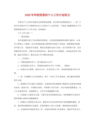2020年学校团委的个人工作计划范文