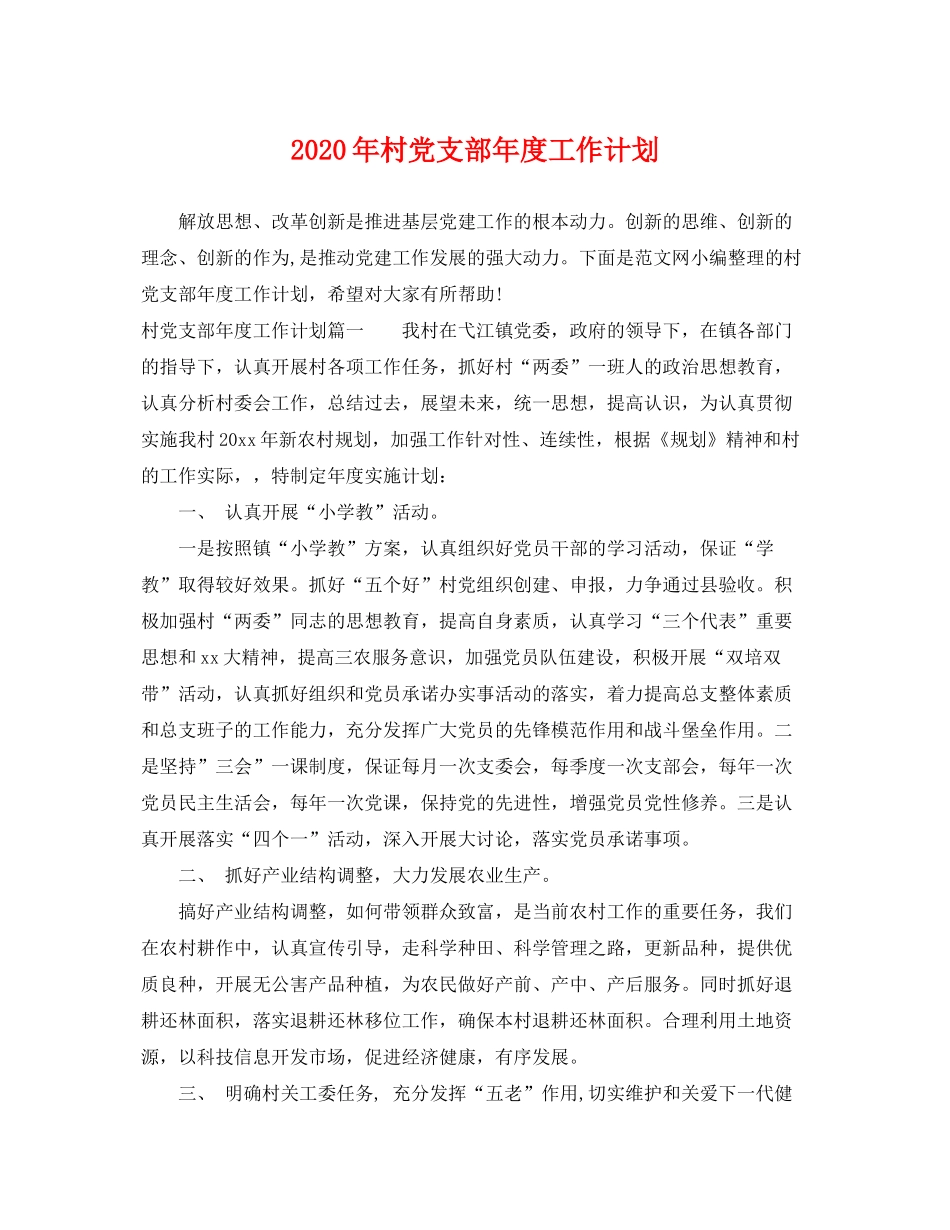 2020年村党支部年度工作计划_第1页