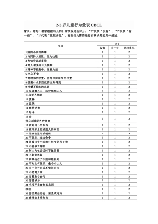 2-3岁儿童行为量表CBCL