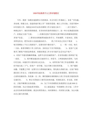 2020年业务员个人工作计划范文