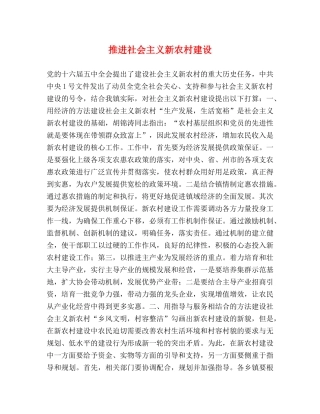 推进社会主义新农村建设 