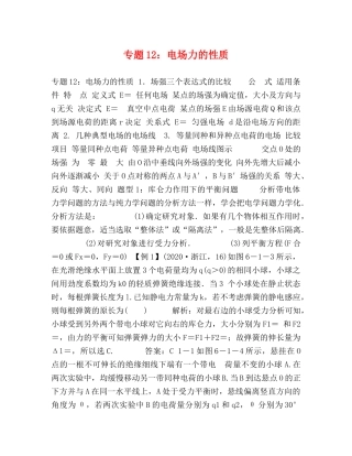 专题12电场力的性质 