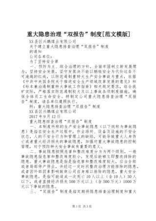 重大隐患治理“双报告”制度[范文模版]