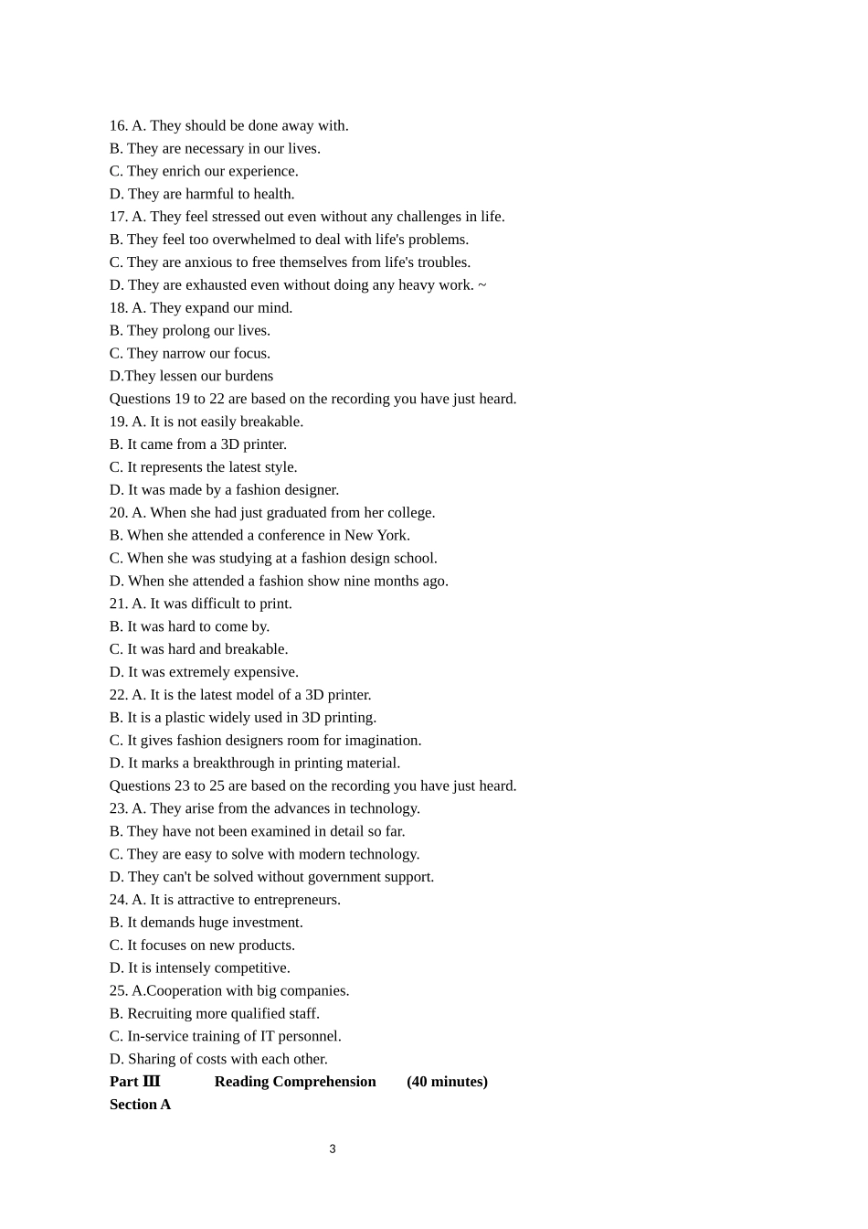 2016年12月大学英语六级考试真题及答案(第一套)_第3页