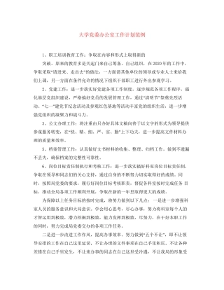 大学党委办公室工作计划范例