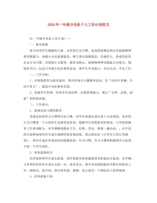 2020年一年级少先队个人工作计划范文