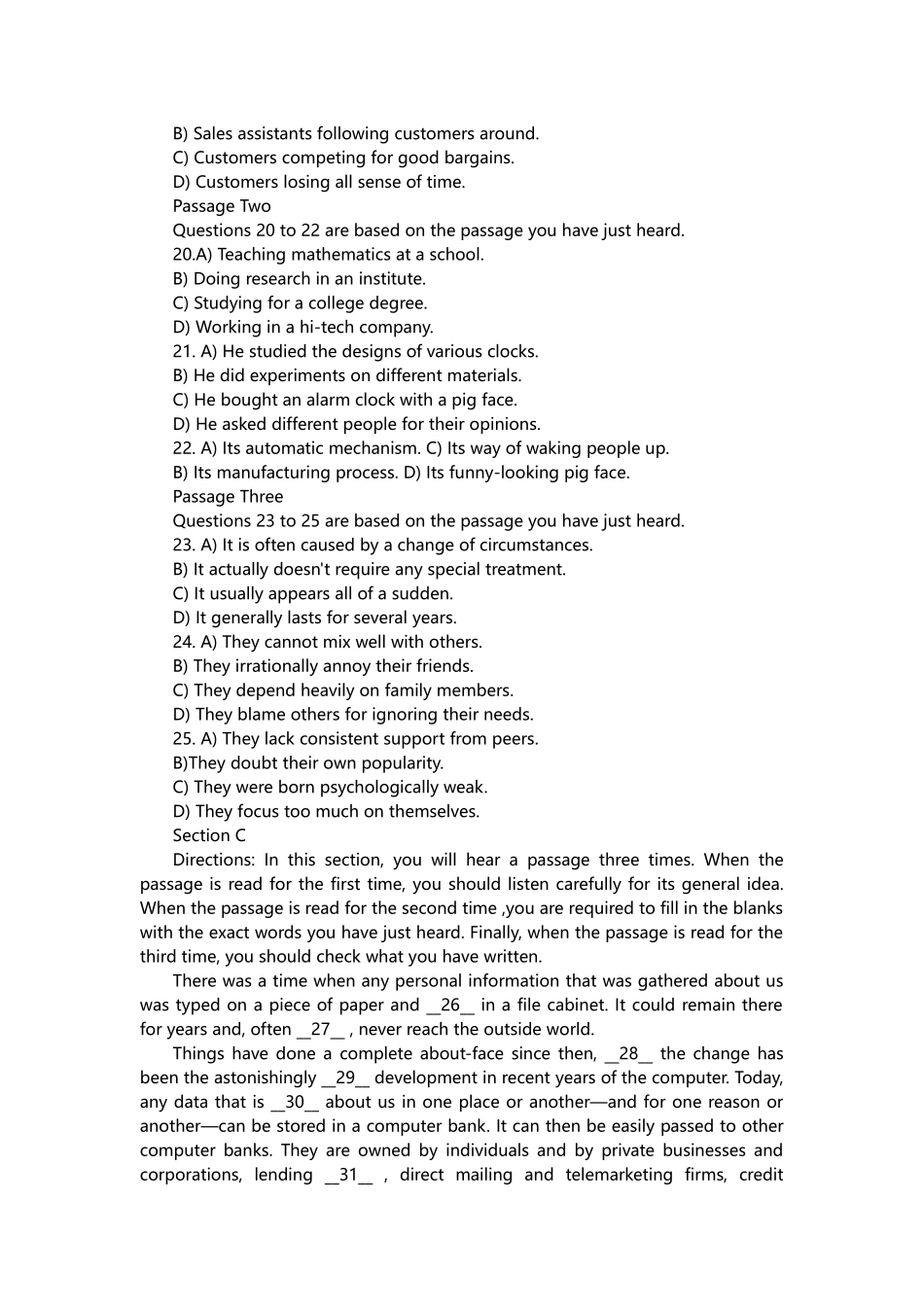 2015年12月大学英语四级考试真题(第3套)_第3页