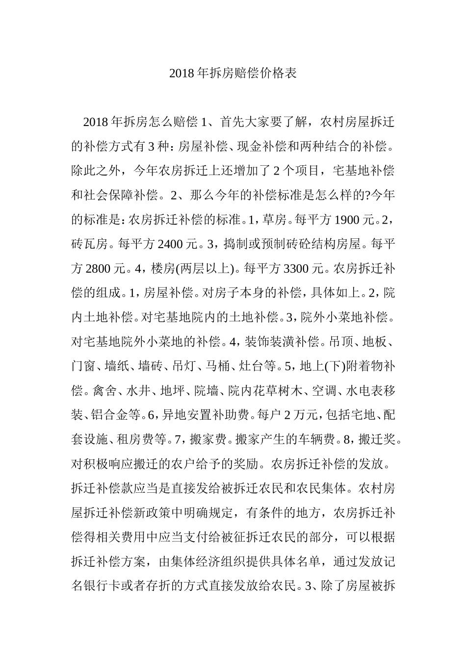 2018年拆房赔偿价格表_第1页