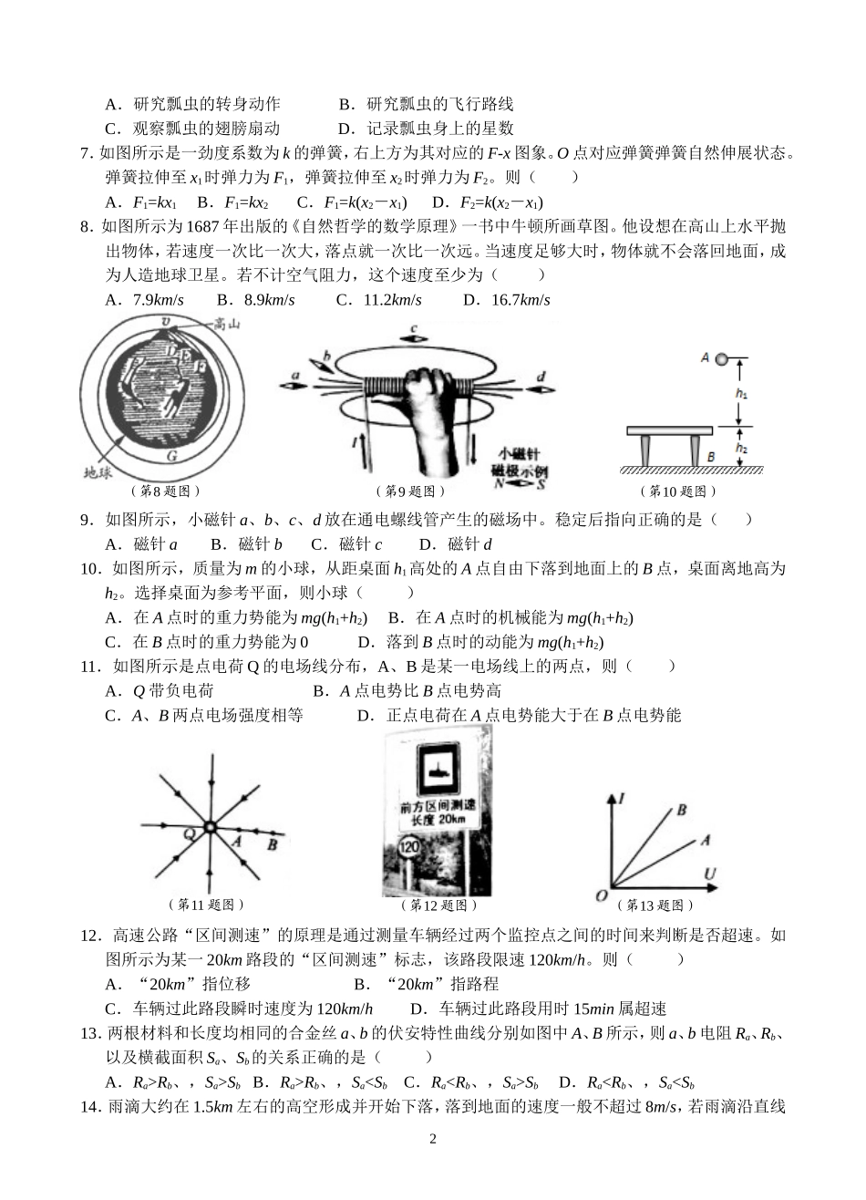 2018年6月浙江省普通高中学业水平考试物理试卷_第2页