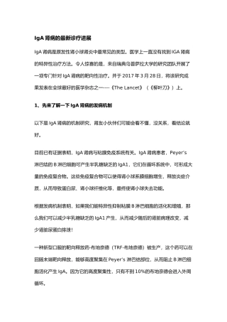 IgA肾病最新研究进展