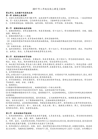 2017八年级上册生物期中考试复习提纲