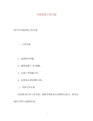 中医医院工作计划2