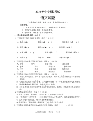 2016年中考模拟考试语文试题