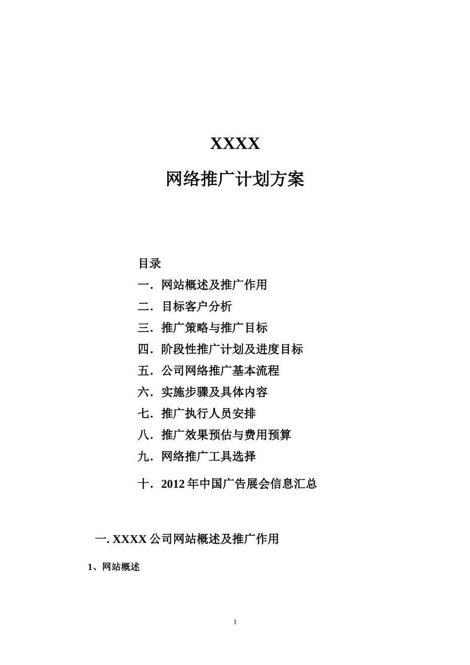 XXXX公司网站网络推广计划方案_第1页