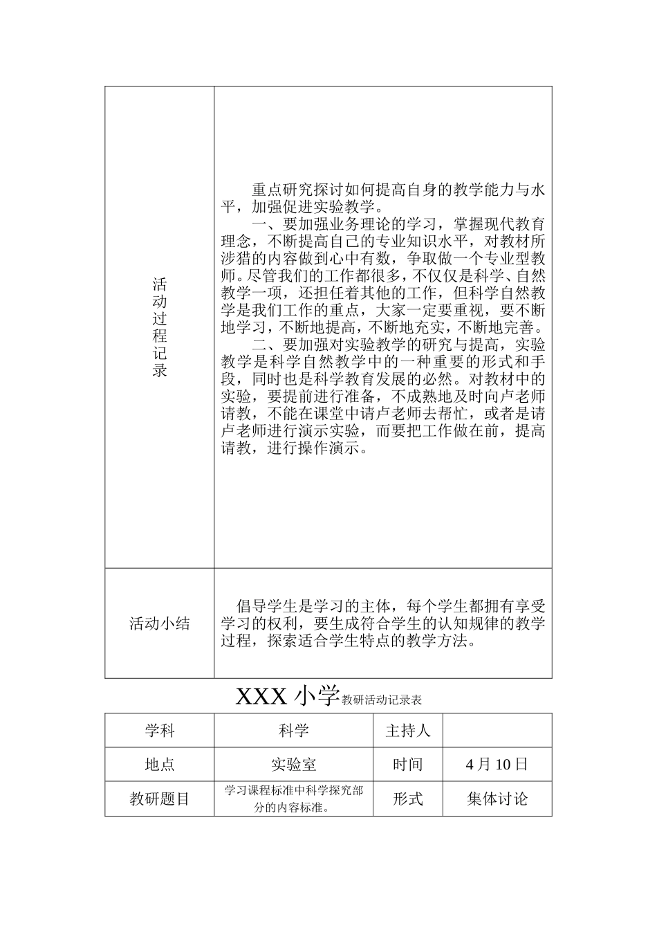 2017年度第二学期小学科学教研活动记录表_第3页