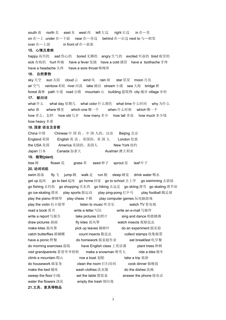 100个常用英语单词分类表_第3页