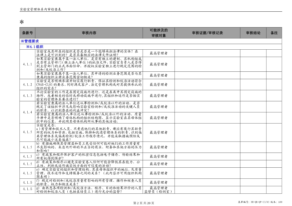 ISO17025管理体系内审检查表(范本)_第2页