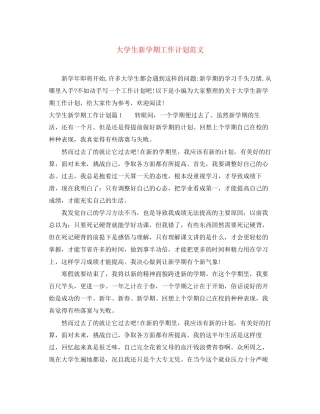 大学生新学期工作计划范文