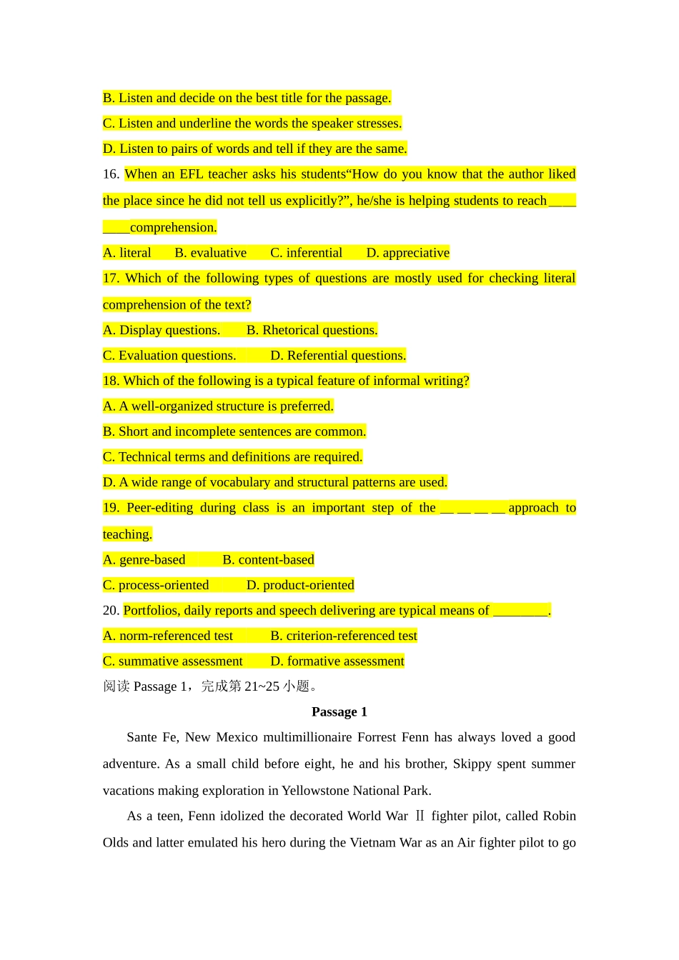 2016年上半年初中英语教师资格考试真题试卷(完美word版)_第3页