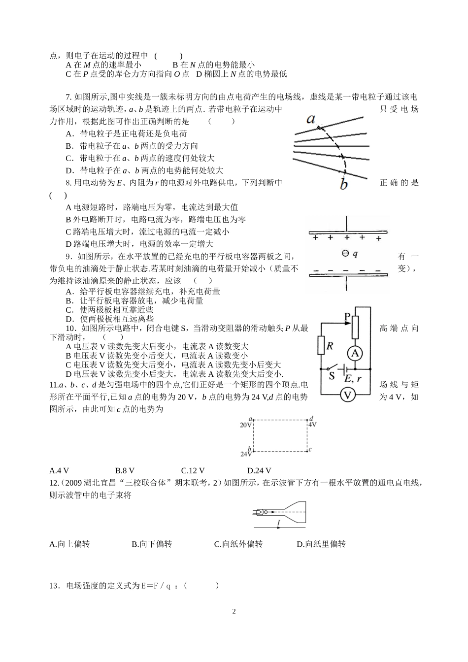 2015广州高二第一学期期中考试物理华附-广雅-省实-六中-执信--含答案_第2页