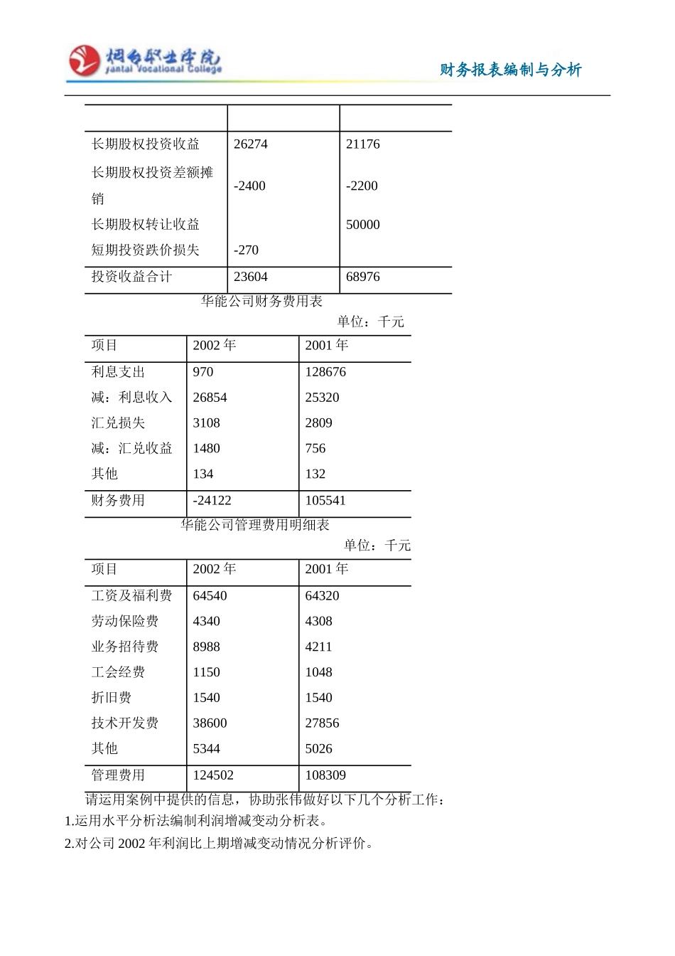 案例：华能公司利润表项目分析_第2页