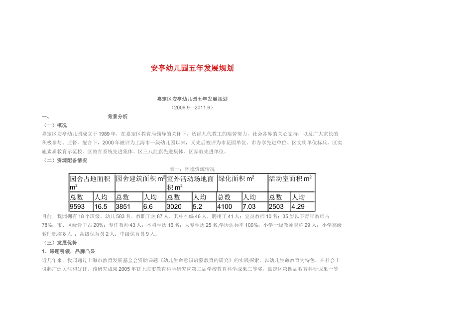 安亭幼儿园五年发展规划_第1页