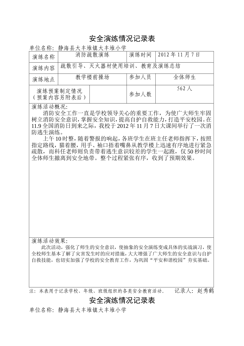 安全演练情况记录表_第1页