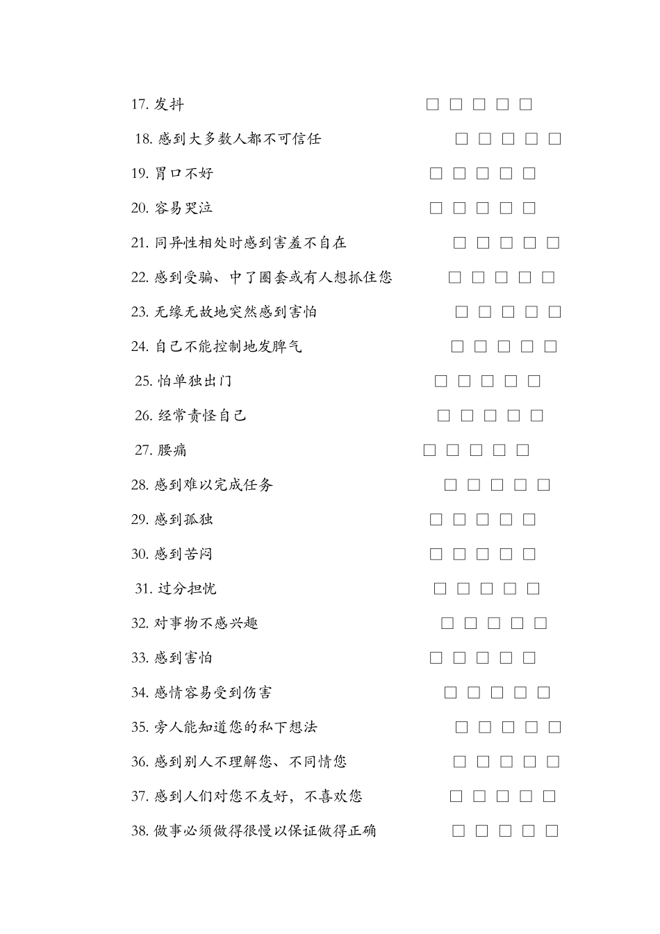 SCL-90症状自评量表及评分解释_第2页
