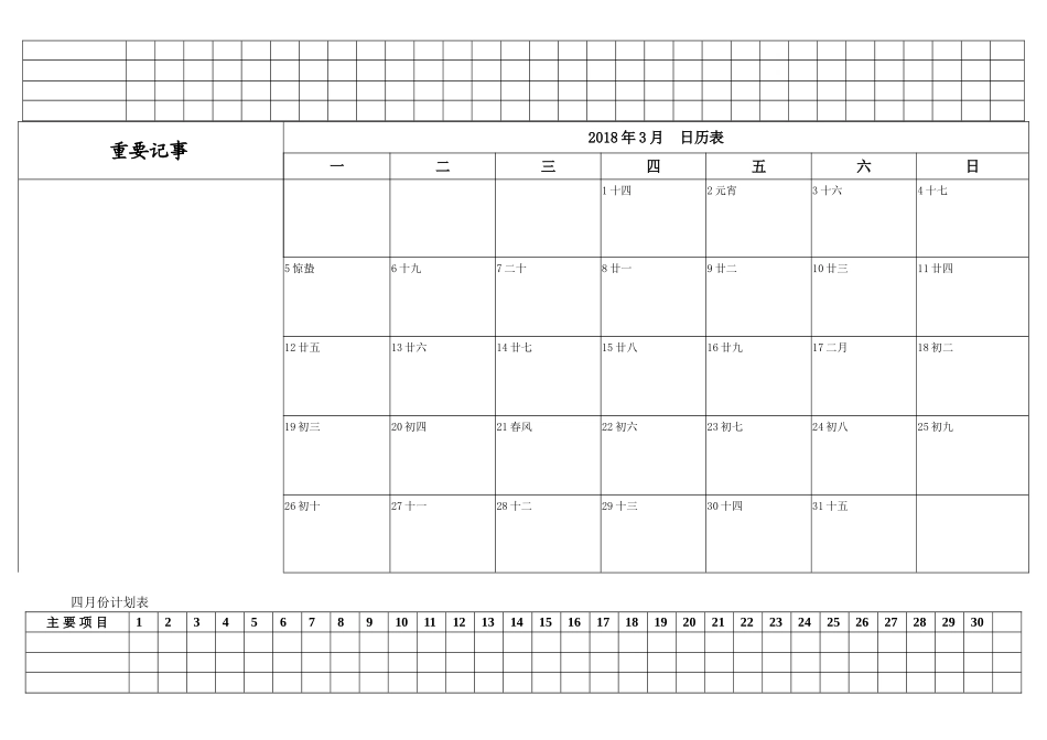 2018年工作计划表(日历)_第3页