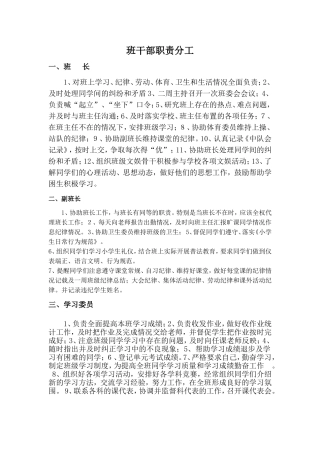 班干部职责分工表