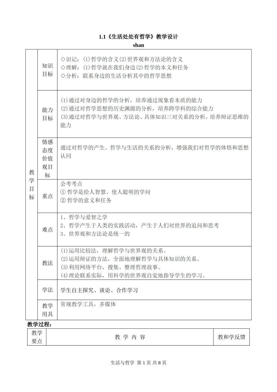 1.1《生活处处有哲学》教学设计_第1页