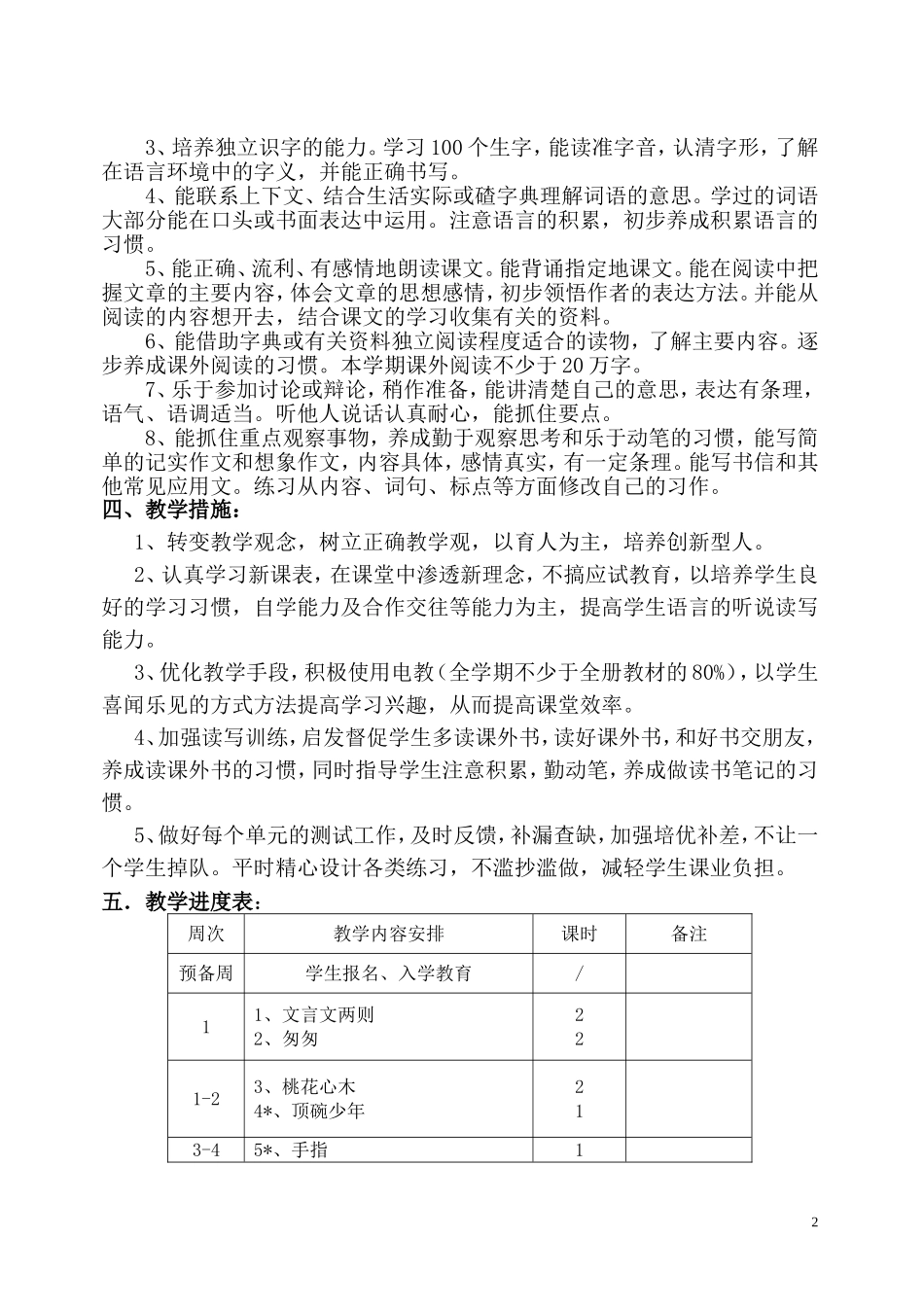 2018六年级下册语文教学计划及进度表_第2页