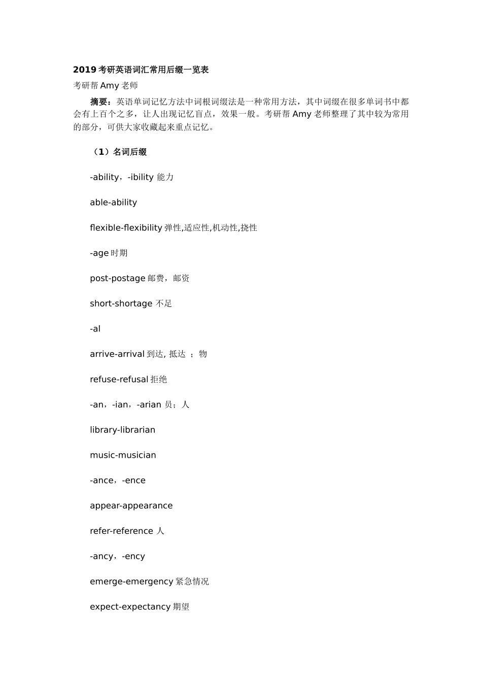 2019考研英语词汇常用后缀一览表_第1页