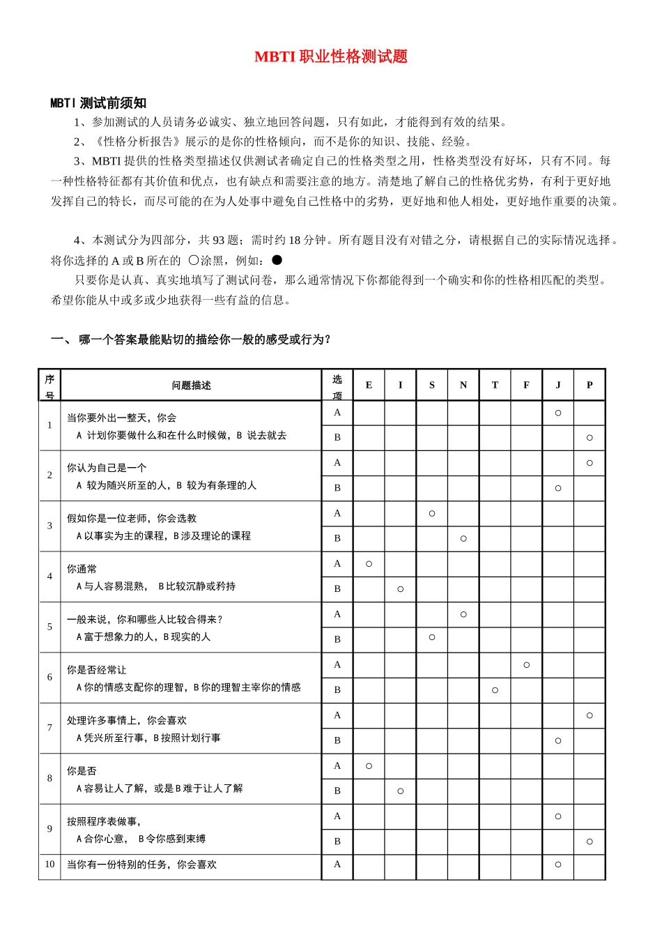 MBTI职业性格测试(完整版)全_第1页