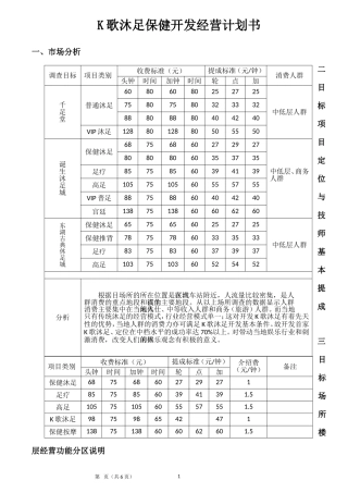 K歌沐足开发经营计划书