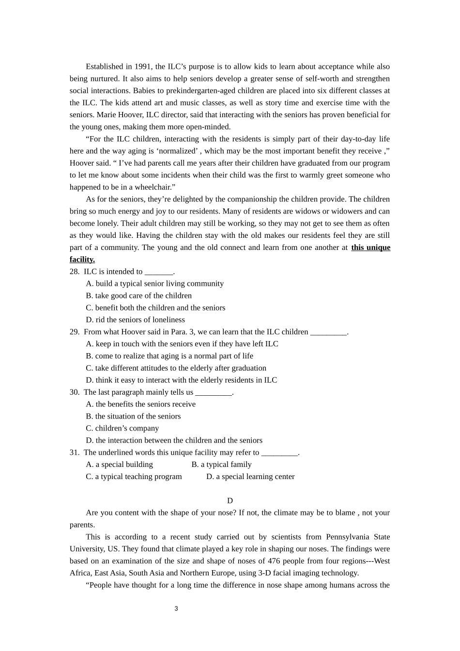 2018届惠州市第二次调研考试英语试卷及答案(word版)_第3页