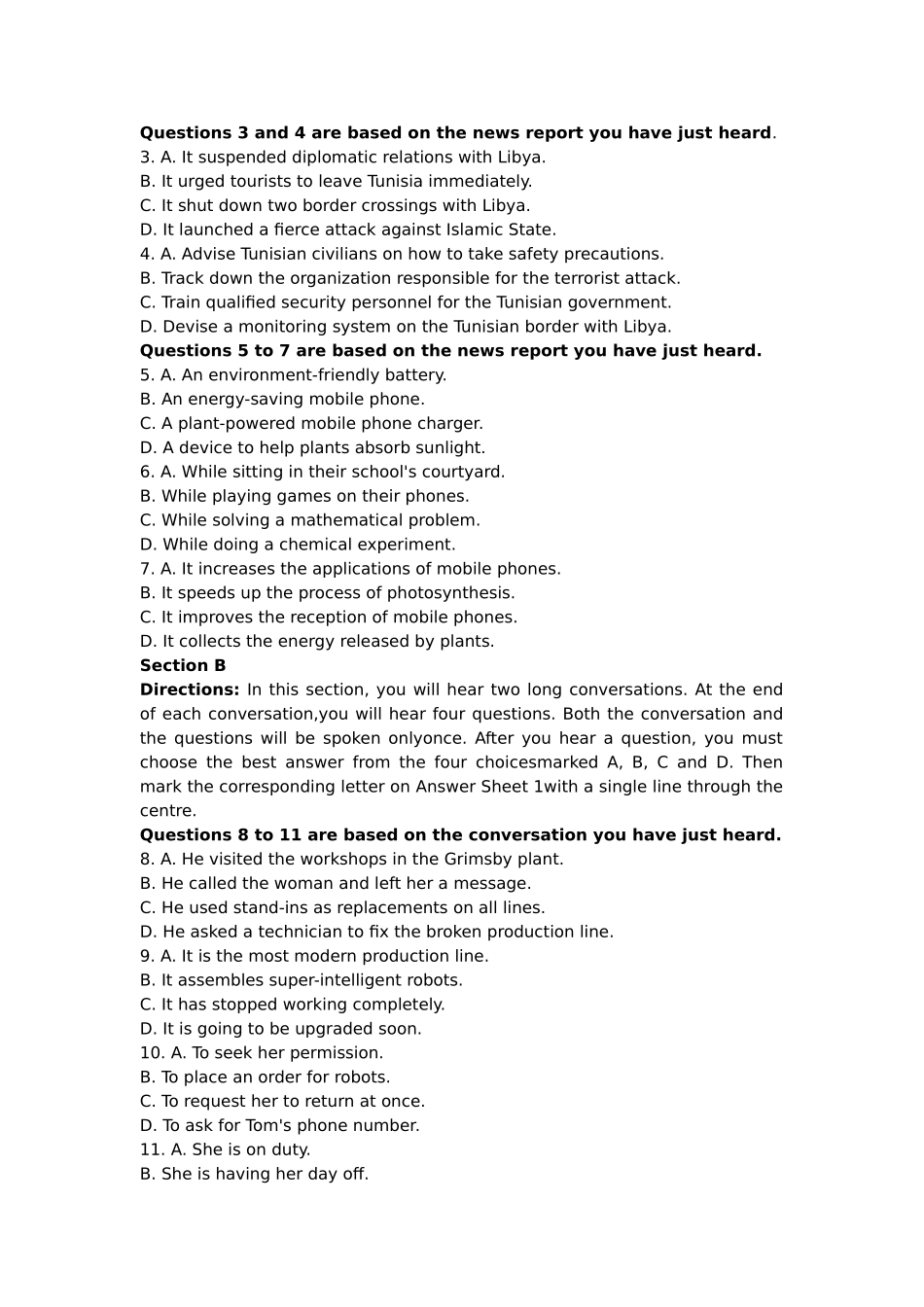 2016年12月大学英语四级考试真题(第二套)_第2页