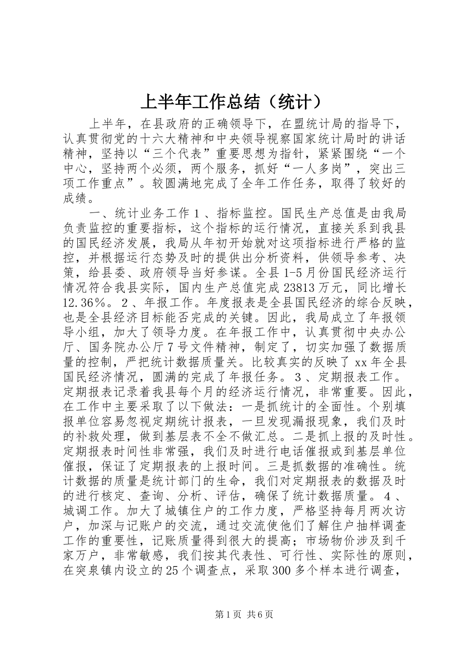 上半年工作总结（统计）_第1页