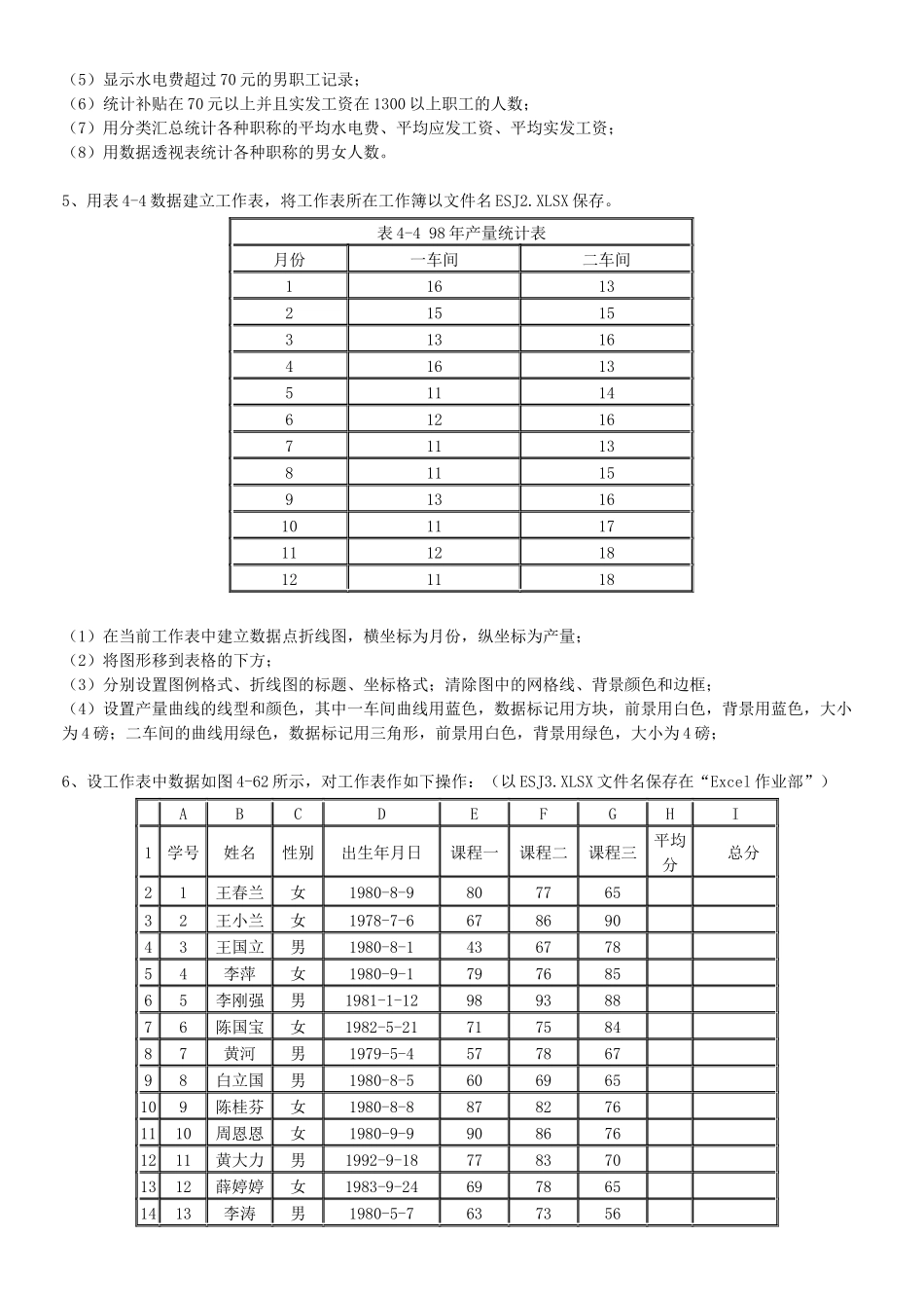 Excel的基本知识测试题(表格操作)_第2页