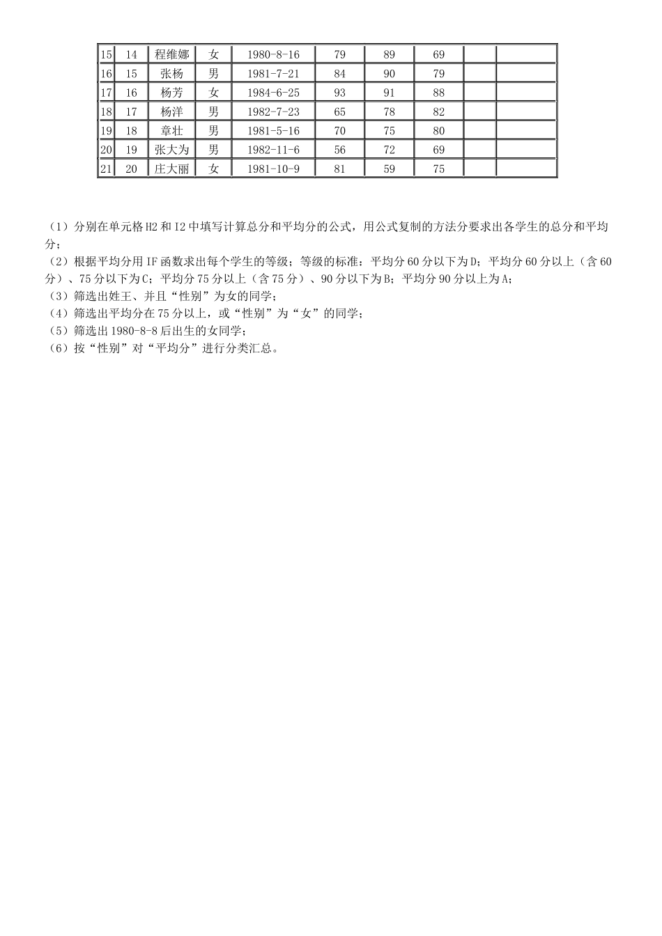 Excel的基本知识测试题(表格操作)_第3页
