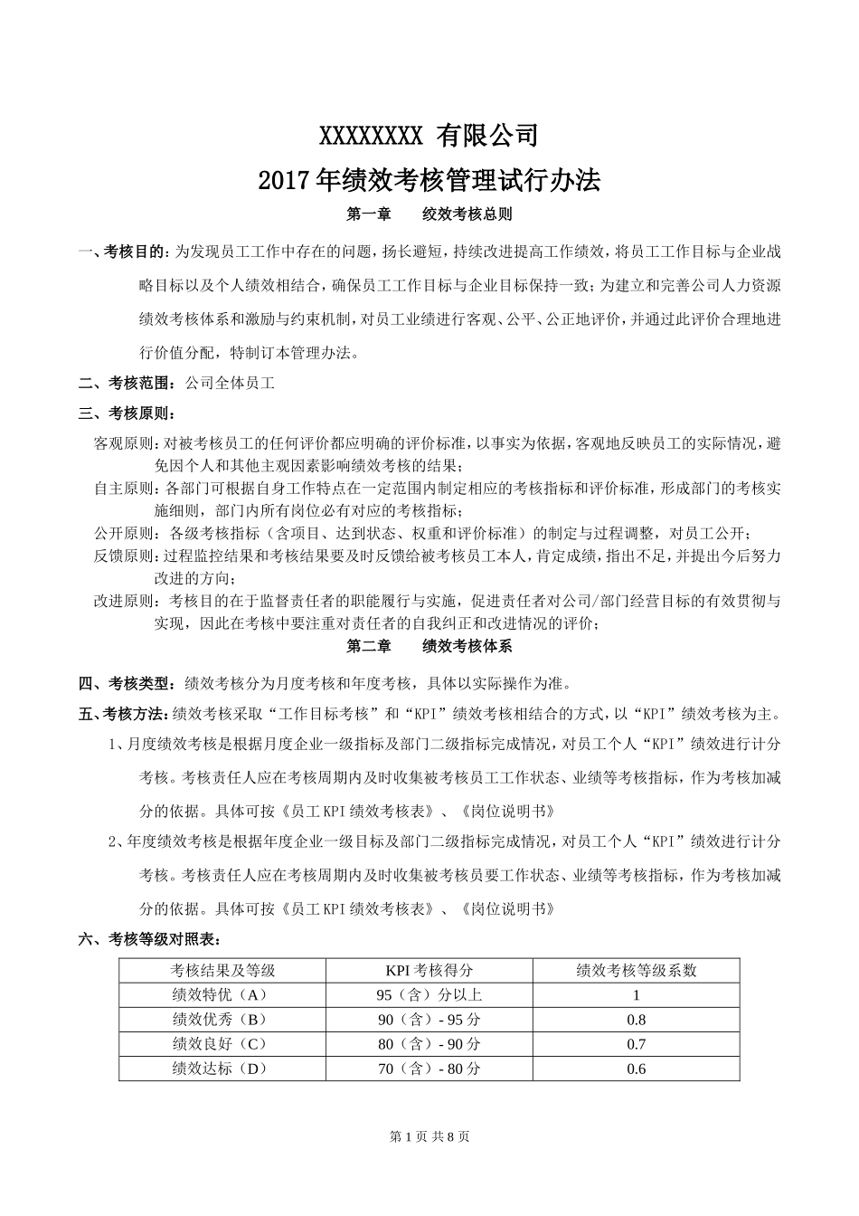 2017年绩效考核管理试行办法_第1页
