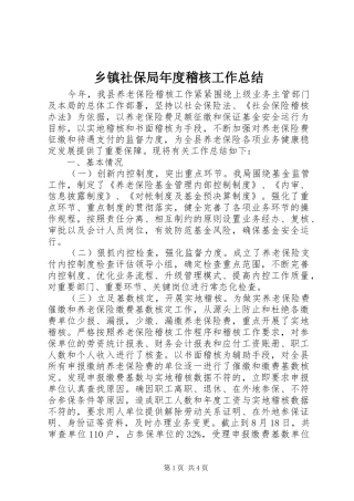 乡镇社保局年度稽核工作总结